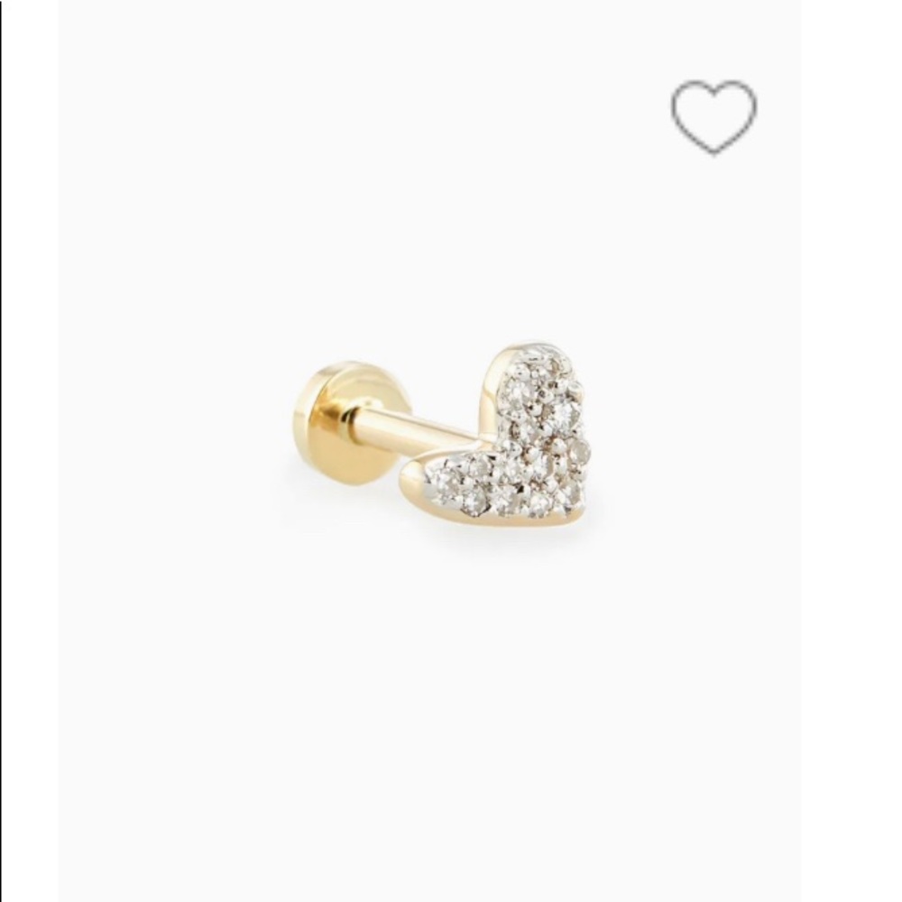 SINGLE Heart Mini 14k Yellow Gold Stud Earring in White Diamond